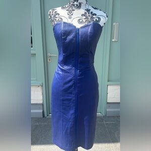 Vintage 80’s Bagatelle Cobalt Blue Strapless Leather Dress